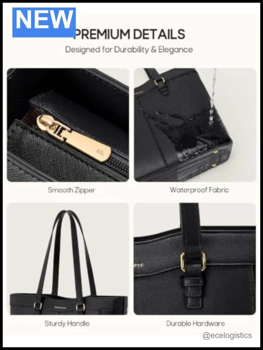 Large Waterproof PU Leather Work Tote Bag for Women, Shoulder Bag with Pockets